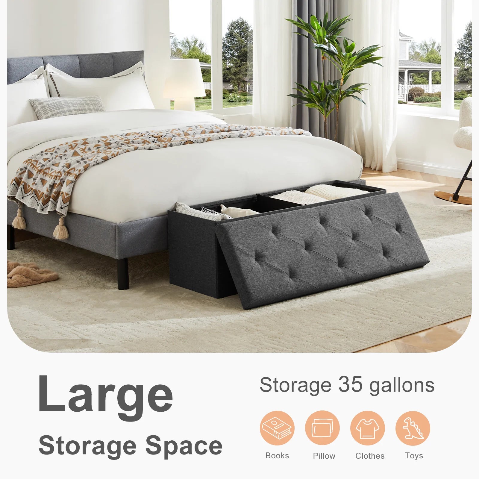 "Folding Storage Ottoman Bench – Versatile Living Room Footstool with Hidden Storage, Toy Box, and Strong Load-Bearing Capacity for Bedroom" - LuxeHome Furniture