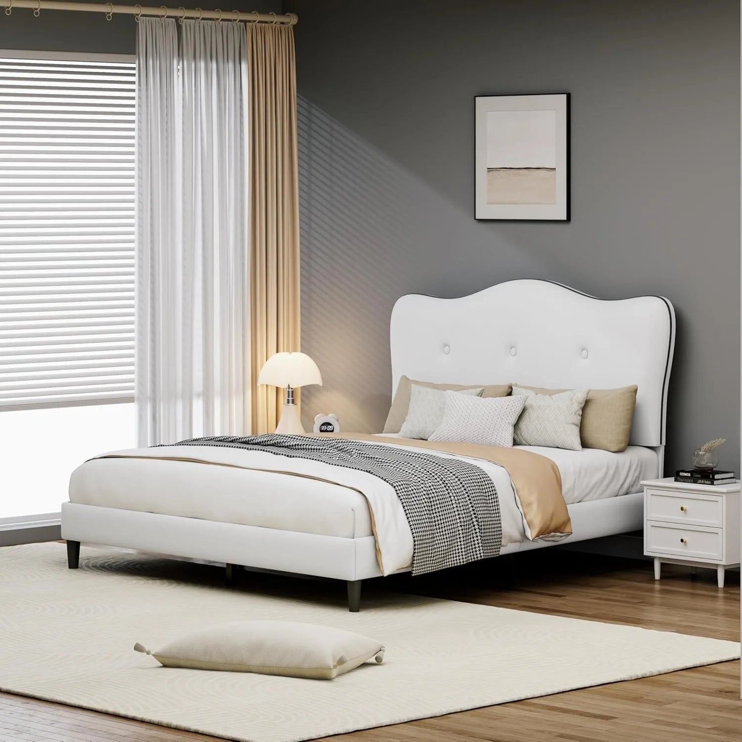 Twin Bed Frames, Adjustable Height Headboard,Velvet Upholstered - LuxeHome Furniture