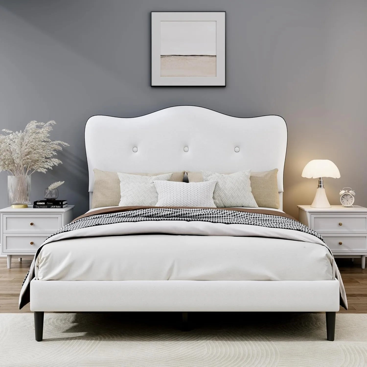 Twin Bed Frames, Adjustable Height Headboard,Velvet Upholstered - LuxeHome Furniture