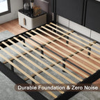King Size Bed Frame with Linen Headboard, Wooden Slats, Noise-Free, Black - LuxeHome Furniture
