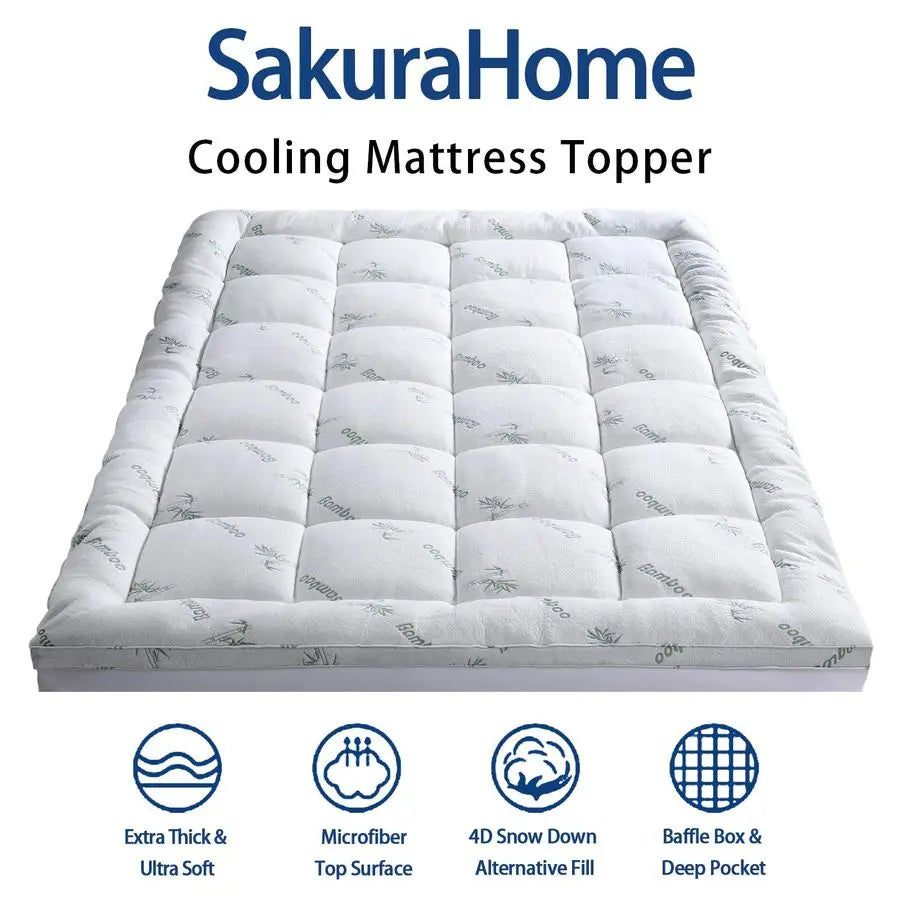 Twin Size Cooling Mattress Topper – Extra Thick, Breathable Bamboo Viscose Quilted Mattress Pad with Deep Pocket Fitted Cover - LuxeHome Furniture