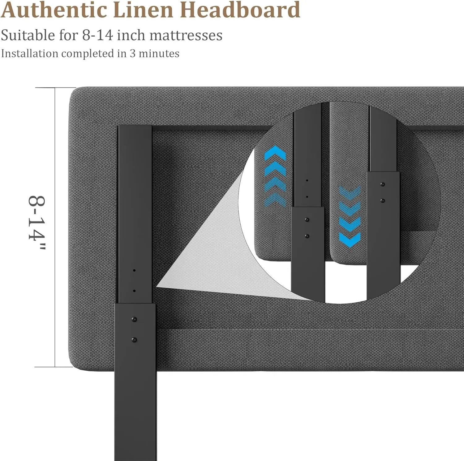 King Linen Upholstered Platform Bed — 3‑Position Adjustable Padded Headboard, Reinforced Wooden Slats, Quick Assembly - LuxeHome Furniture