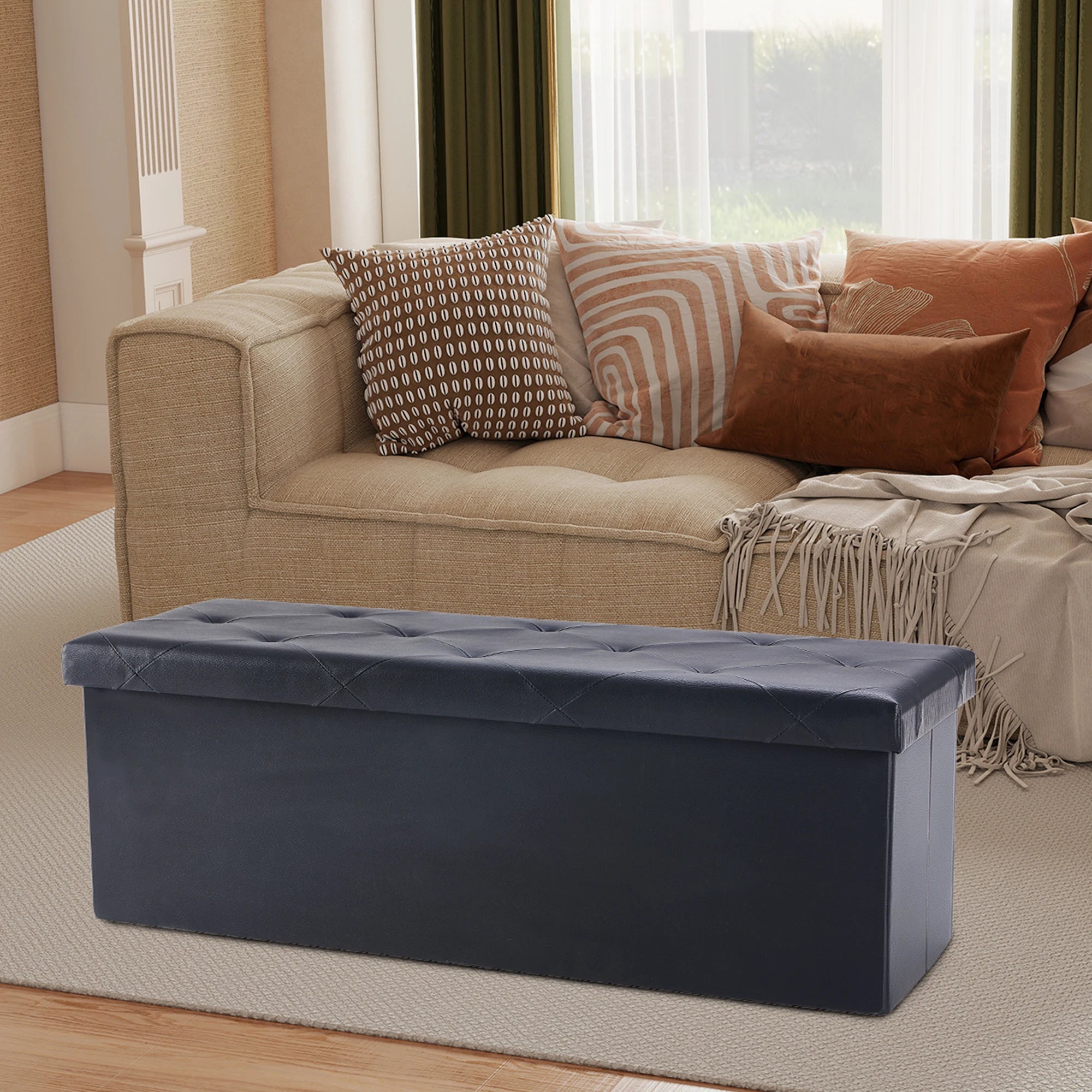 " Leather Folding Ottoman Storage Bench – Multi-Functional Footstool and Toy Box with 660 lbs Capacity for Living Room and Bedroom" - LuxeHome Furniture