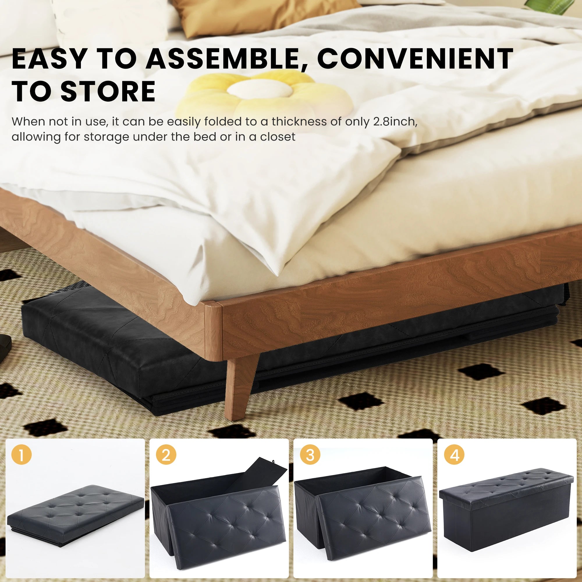 " Leather Folding Ottoman Storage Bench – Multi-Functional Footstool and Toy Box with 660 lbs Capacity for Living Room and Bedroom" - LuxeHome Furniture