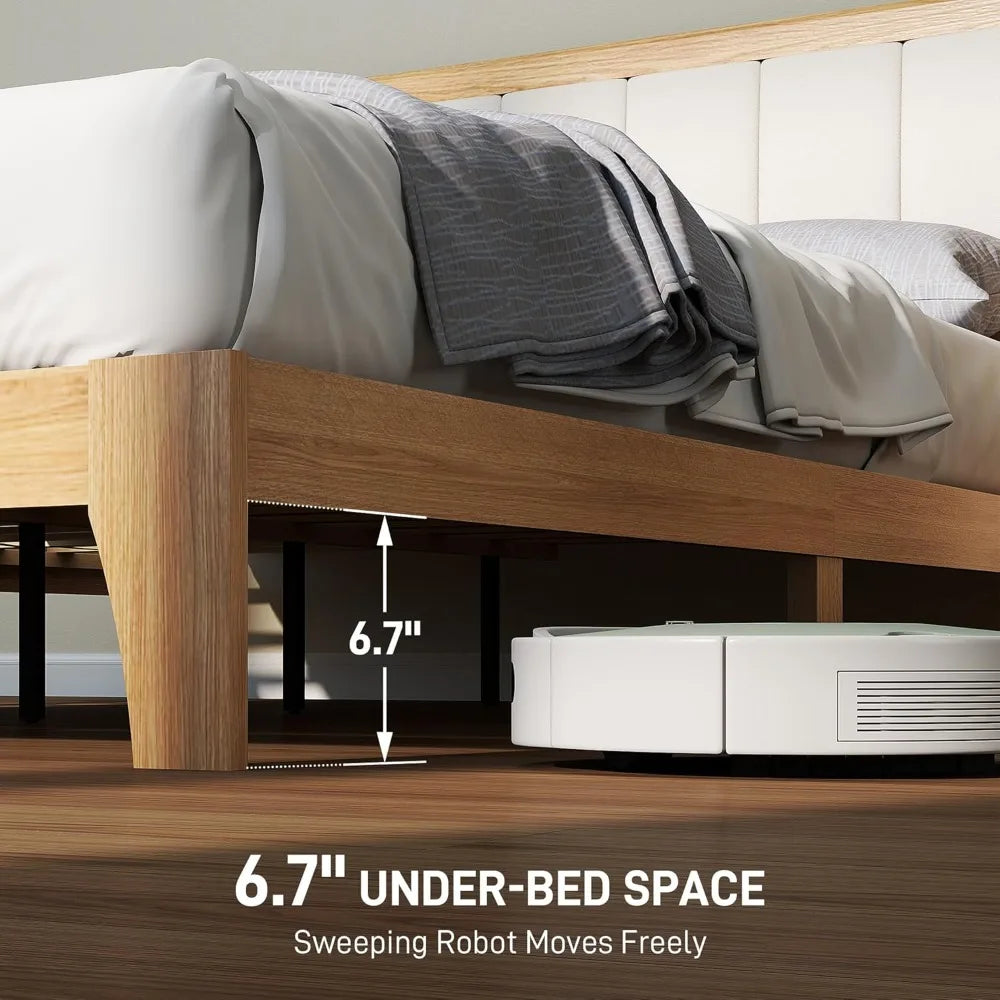 Full Size Bed Frame with Upholstered Headboard, Platform Bed Frame with Wooden Slats, No Box Spring Needed - LuxeHome Furniture