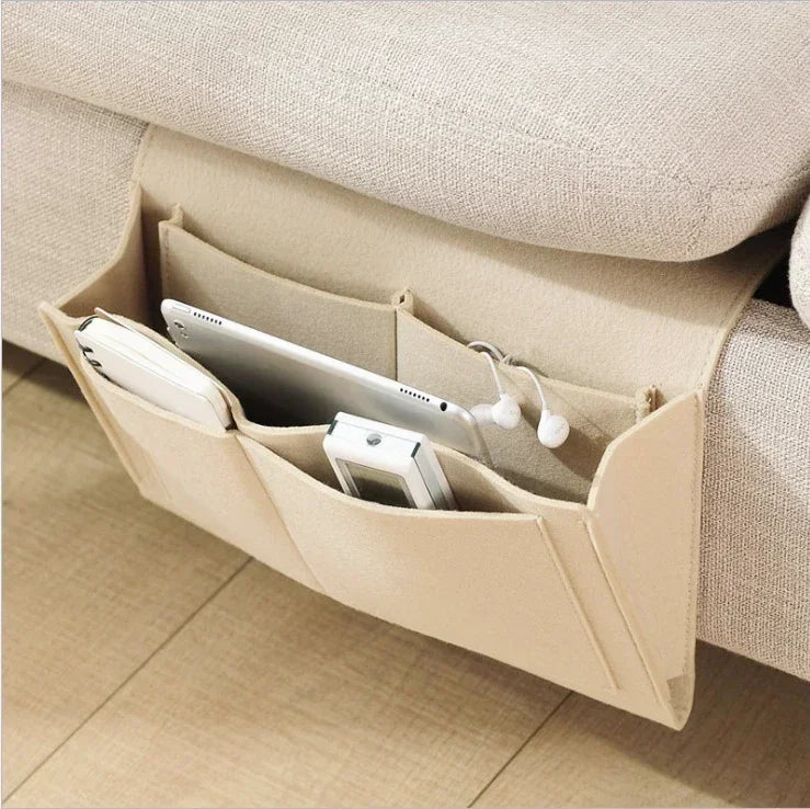 "Multi‑Pocket Felt Bedside Organizer — Hanging Bedside & Sofa Side Pouch for Phones, Remotes & Books" - LuxeHome Furniture