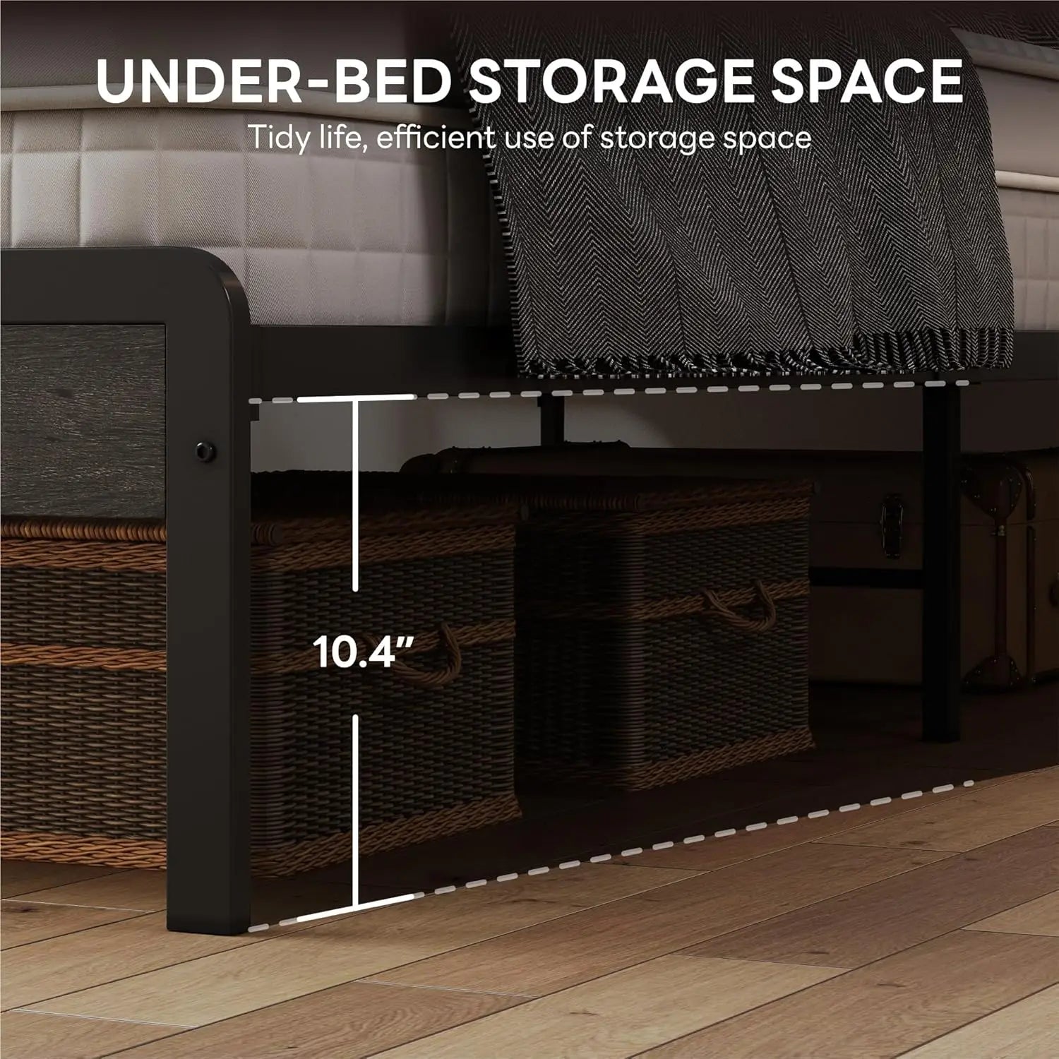 Dark Wood King Bed Frame with Headboard, Sturdy Noise-Free Design, No Box Spring Needed, Charcoal Grey - LuxeHome Furniture