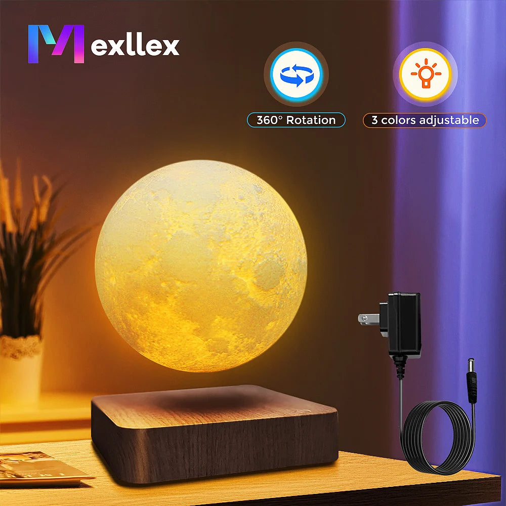 "Magnetic Floating Rotating Moon Lamp with Wooden Base — 3‑Color LED 3D Print Night Light, Unique Gift for Home & Room" - LuxeHome Furniture