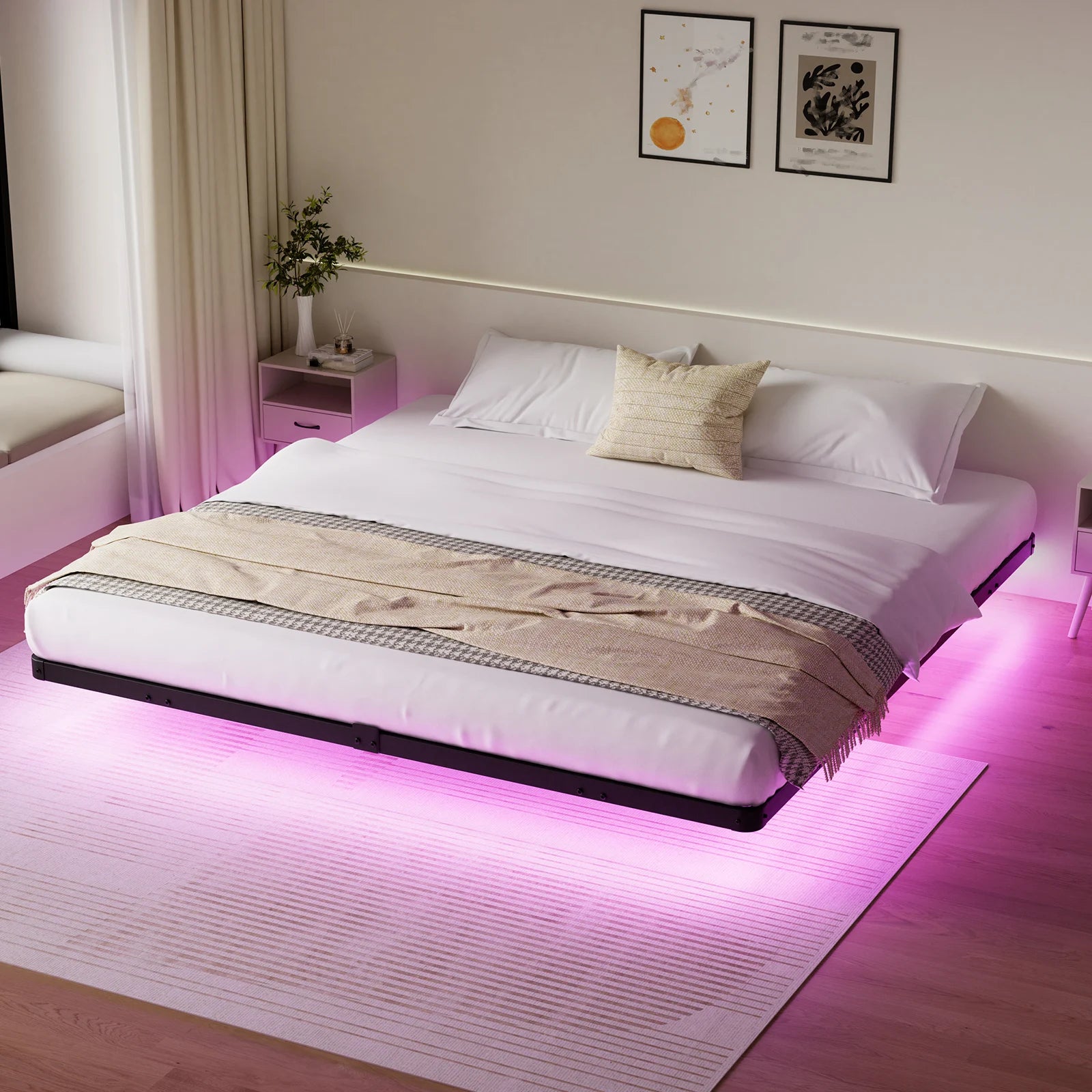 (Twin/Full/Queen/King) Floating Bed Frame with LED Lights 12 Inch Heavy Duty Metal Platform with Underbed Storage Space - LuxeHome Furniture