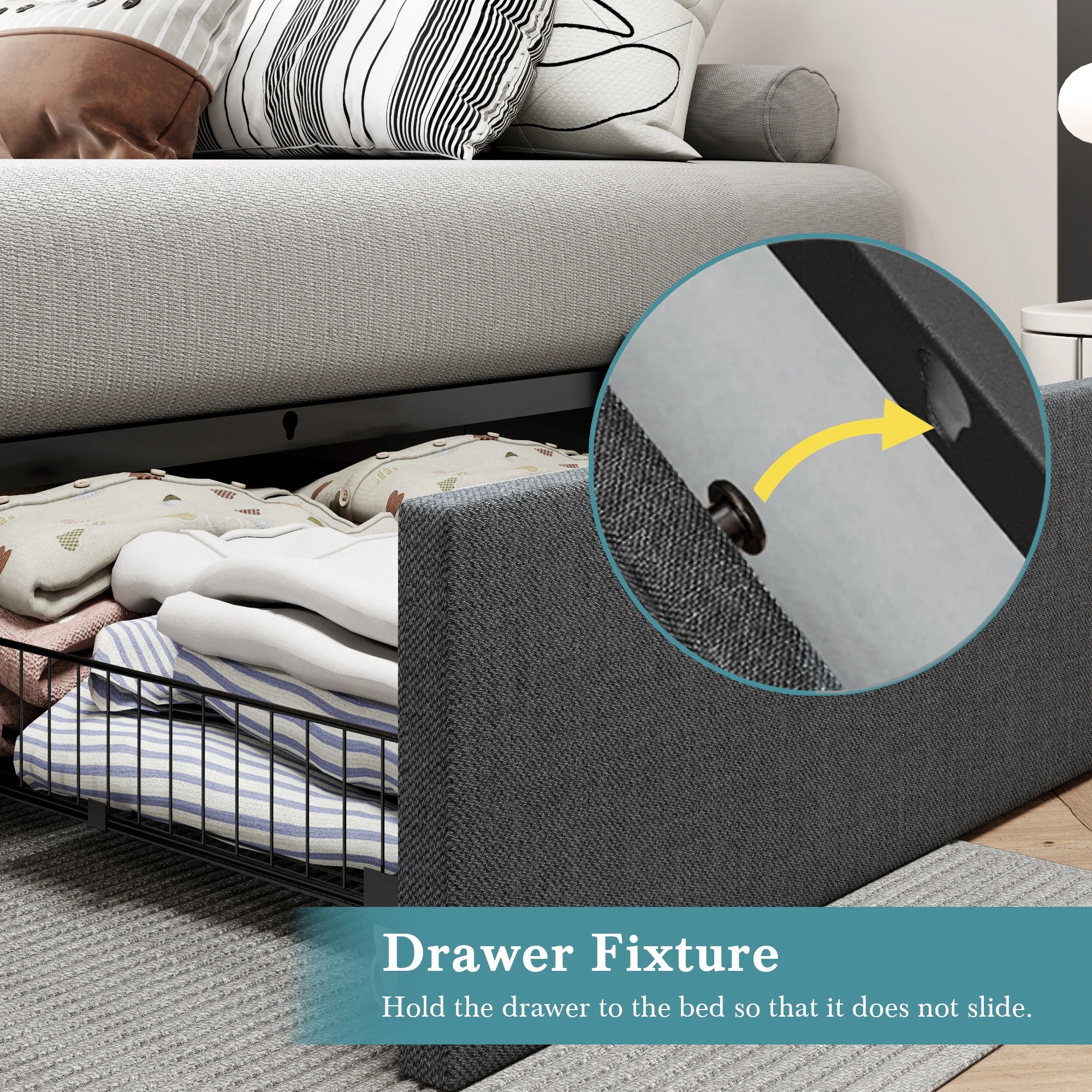 (Queen/Full)  Platform Bed Frame — 3 Under‑Bed Drawers, Headboard Compatible, Wooden Slats, No Box Spring - LuxeHome Furniture