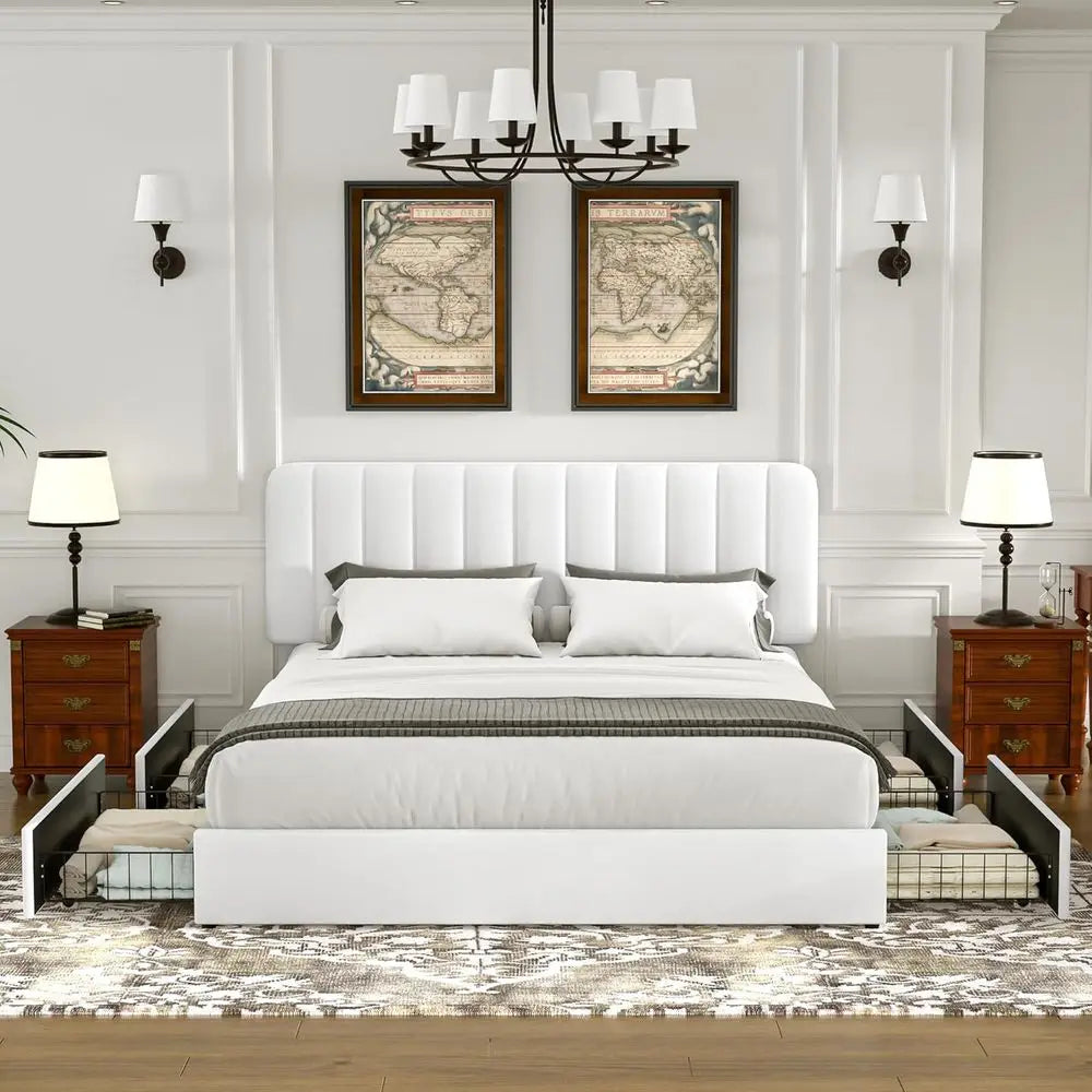 Full Velvet Upholstered Platform Bed 4 Drawer Storage, Solid Wood Slats, No Box Spring Needed - LuxeHome Furniture