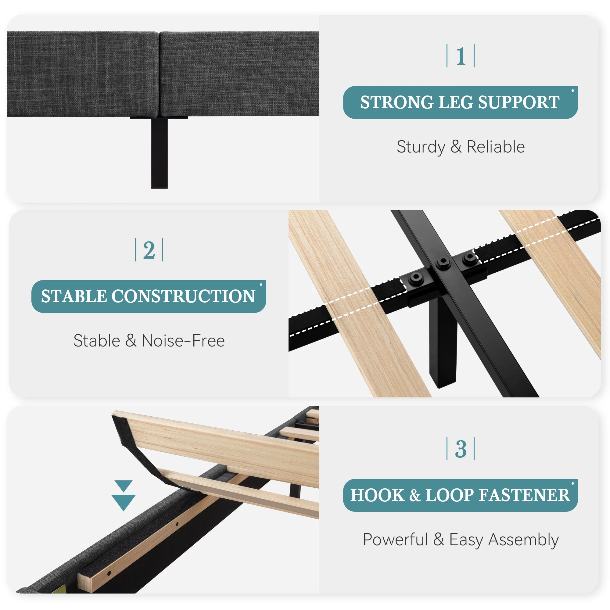 Queen Wingback Fabric Bed Frame — Square‑Stitched Headboard, Upholstered Platform with Strong Wooden Slat Support - LuxeHome Furniture