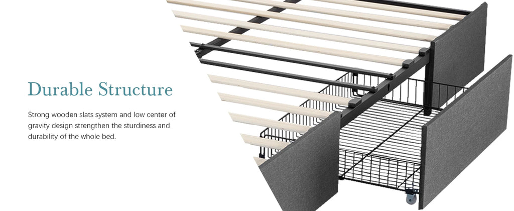 (Queen/Full)  Platform Bed Frame — 3 Under‑Bed Drawers, Headboard Compatible, Wooden Slats, No Box Spring - LuxeHome Furniture