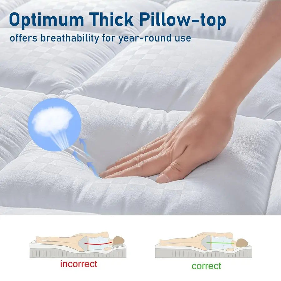 Queen Mattress Topper — Extra Thick Pillowtop, Cooling Plush with 3D Snow Down Alternative, Fits 8–21" Mattresses - LuxeHome Furniture