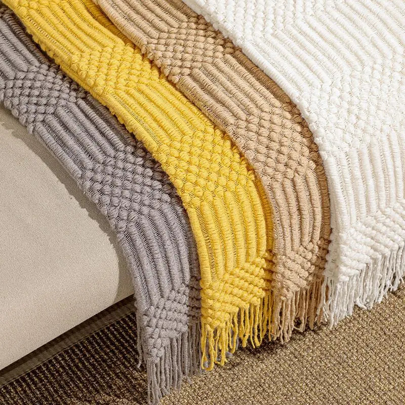 "Khaki Chunky Knit Blanket with Tassels – Oversized Vintage Farmhouse Throw, Luxury Sofa & Bedspread" - LuxeHome Furniture