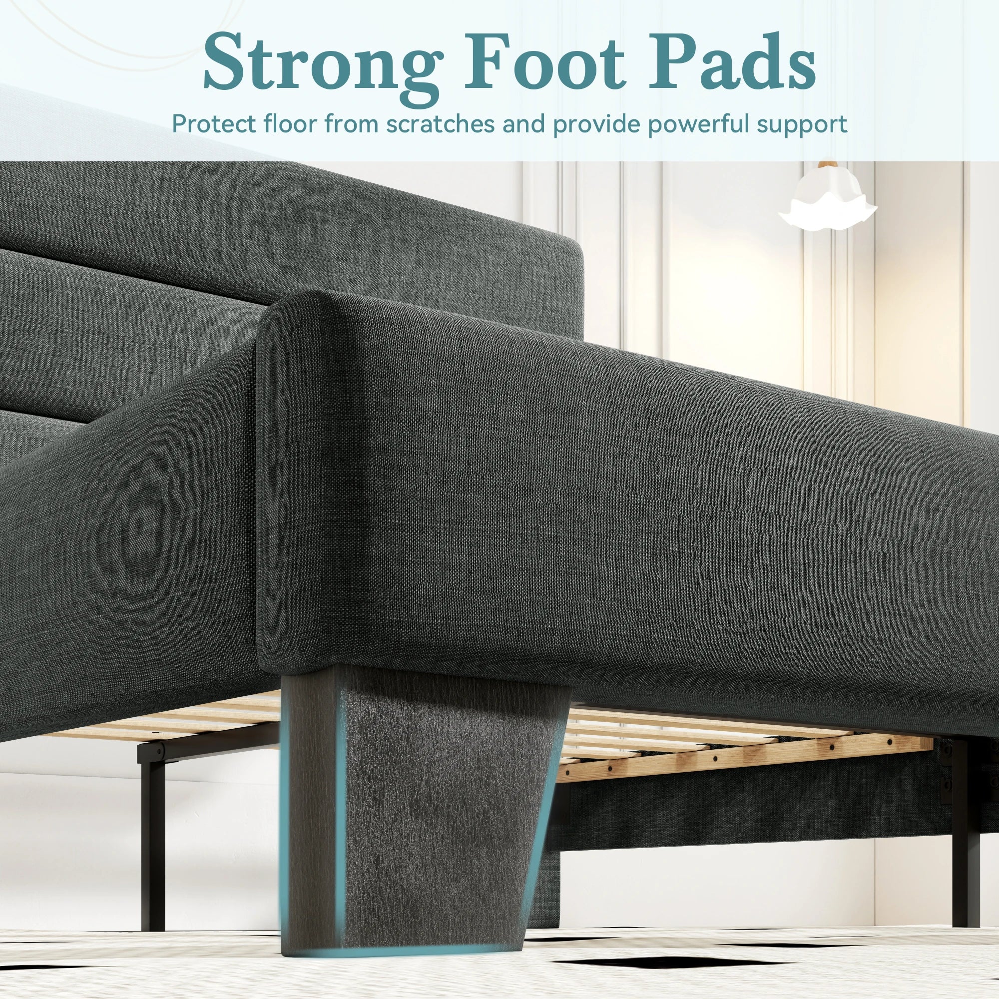 (Full/Queen/King) Fabric Platform Bed with Headboard — Reinforced Wooden Slat Support, Mattress‑Ready Panel Bed Foundation - LuxeHome Furniture