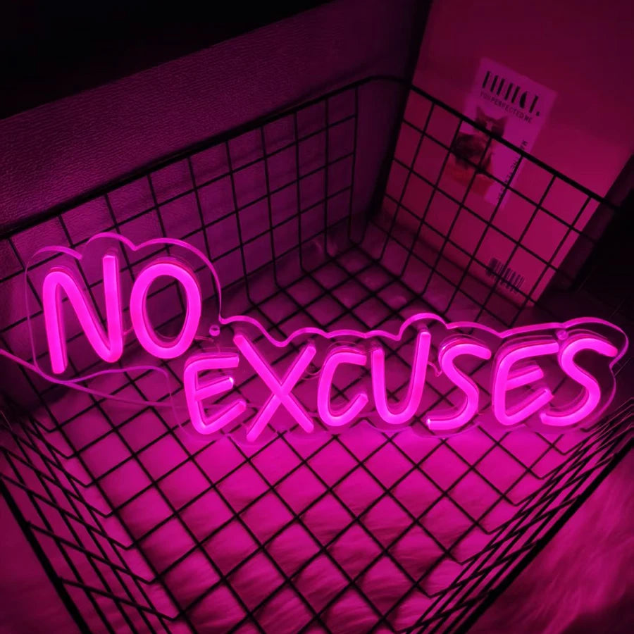 "No Excuses Neon Wall Sign – Illuminated Decor for Cafe, Bar, Gym, Living Room, Bathroom, Kitchen, and Home Art – Perfect Gift Plaque" - LuxeHome Furniture