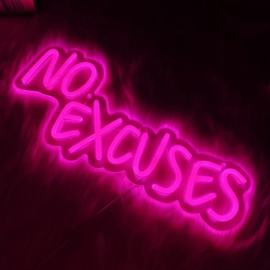 "No Excuses Neon Wall Sign – Illuminated Decor for Cafe, Bar, Gym, Living Room, Bathroom, Kitchen, and Home Art – Perfect Gift Plaque" - LuxeHome Furniture
