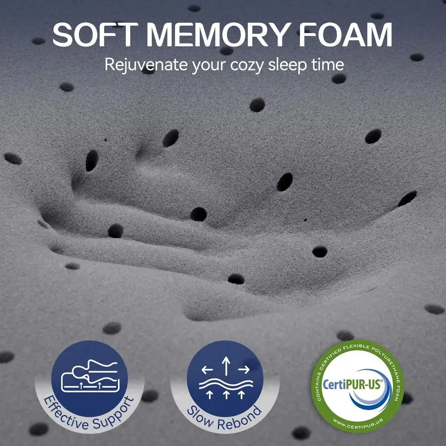 2 Inch Twin Memory Foam Mattress Topper – Soft, Breathable Bed Topper with Grey Cover for Back Pain Relief, CertiPUR-US Certified - LuxeHome Furniture