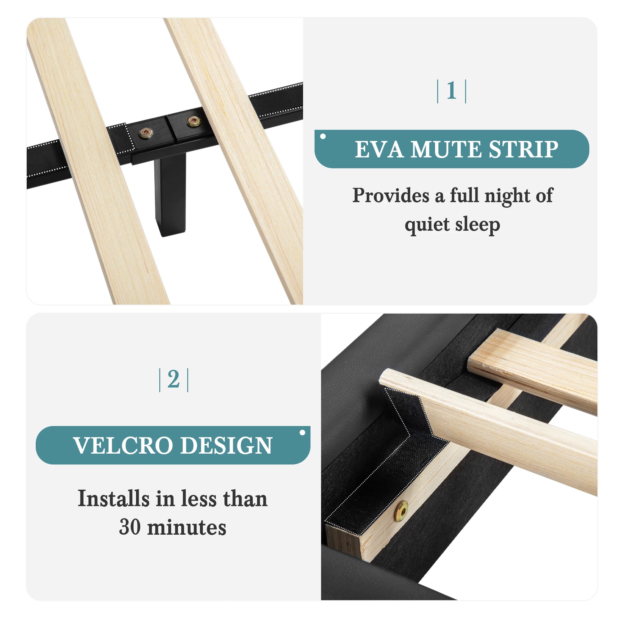 Queen Modern Faux Leather Platform Bed — Low‑Profile Design with Iron Accent Trim & Height‑Adjustable Headboard - LuxeHome Furniture