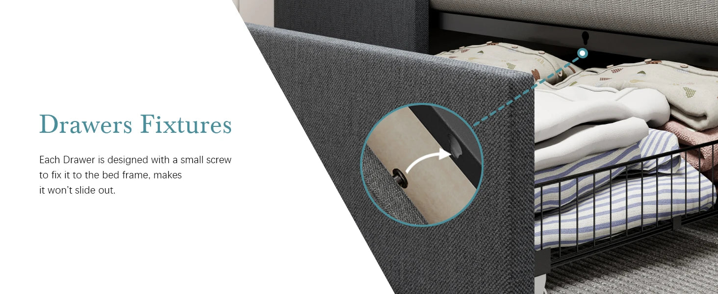 (Queen/Full)  Platform Bed Frame — 3 Under‑Bed Drawers, Headboard Compatible, Wooden Slats, No Box Spring - LuxeHome Furniture