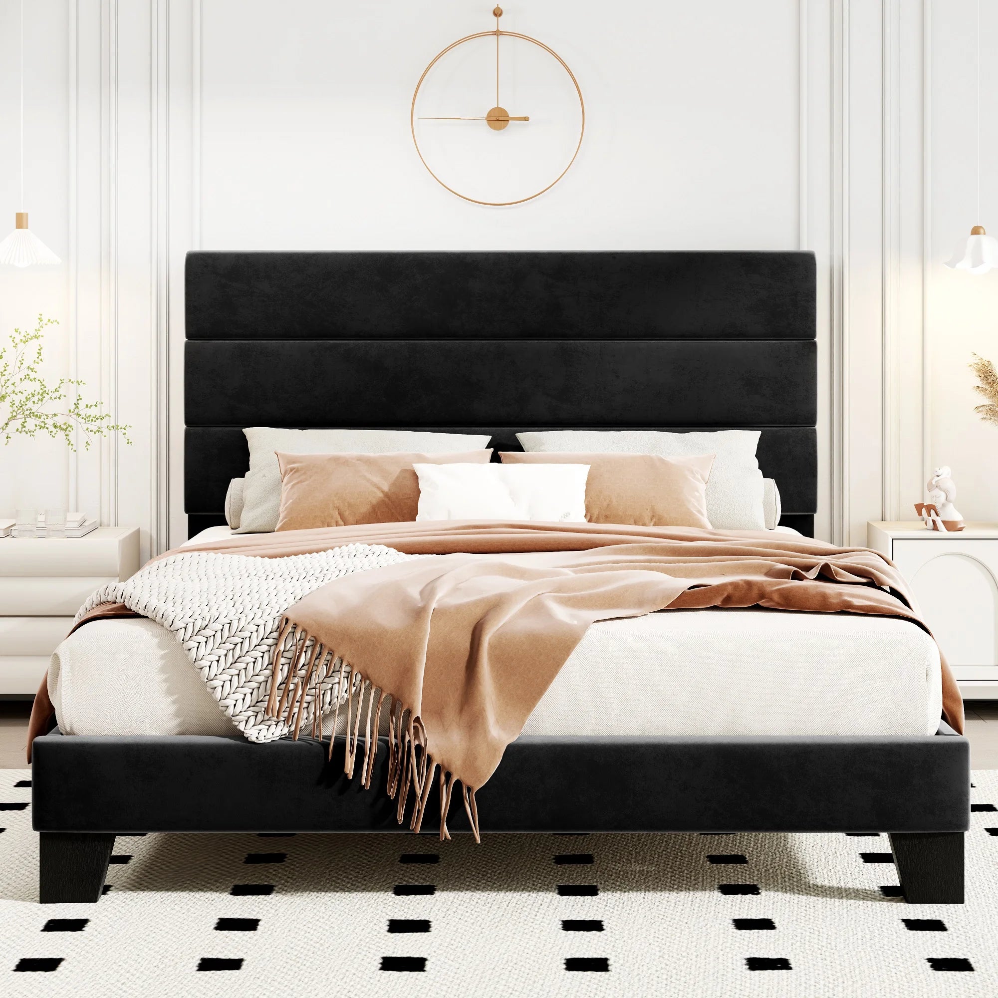 (Full/Queen/King) Fabric Platform Bed with Headboard — Reinforced Wooden Slat Support, Mattress‑Ready Panel Bed Foundation - LuxeHome Furniture