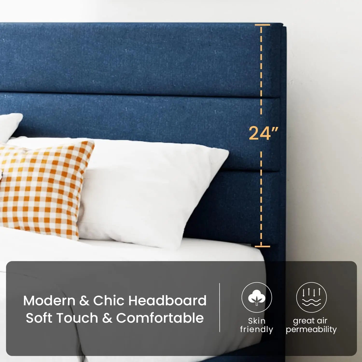 Full Platform Bed Frame with Upholstered Fabric Headboard, Strong Wooden Slats Support, No Box Spring Needed in Blue - LuxeHome Furniture