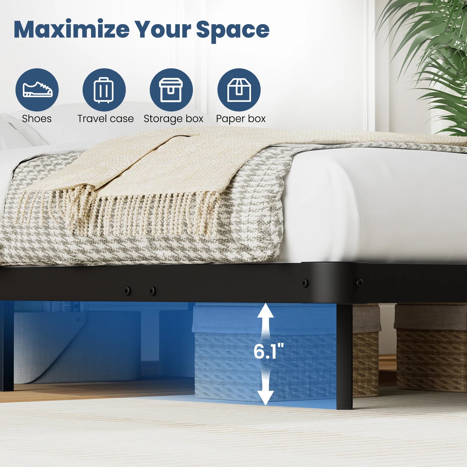 (Twin/Full/Queen/King) Floating Bed Frame with LED Lights 12 Inch Heavy Duty Metal Platform with Underbed Storage Space - LuxeHome Furniture