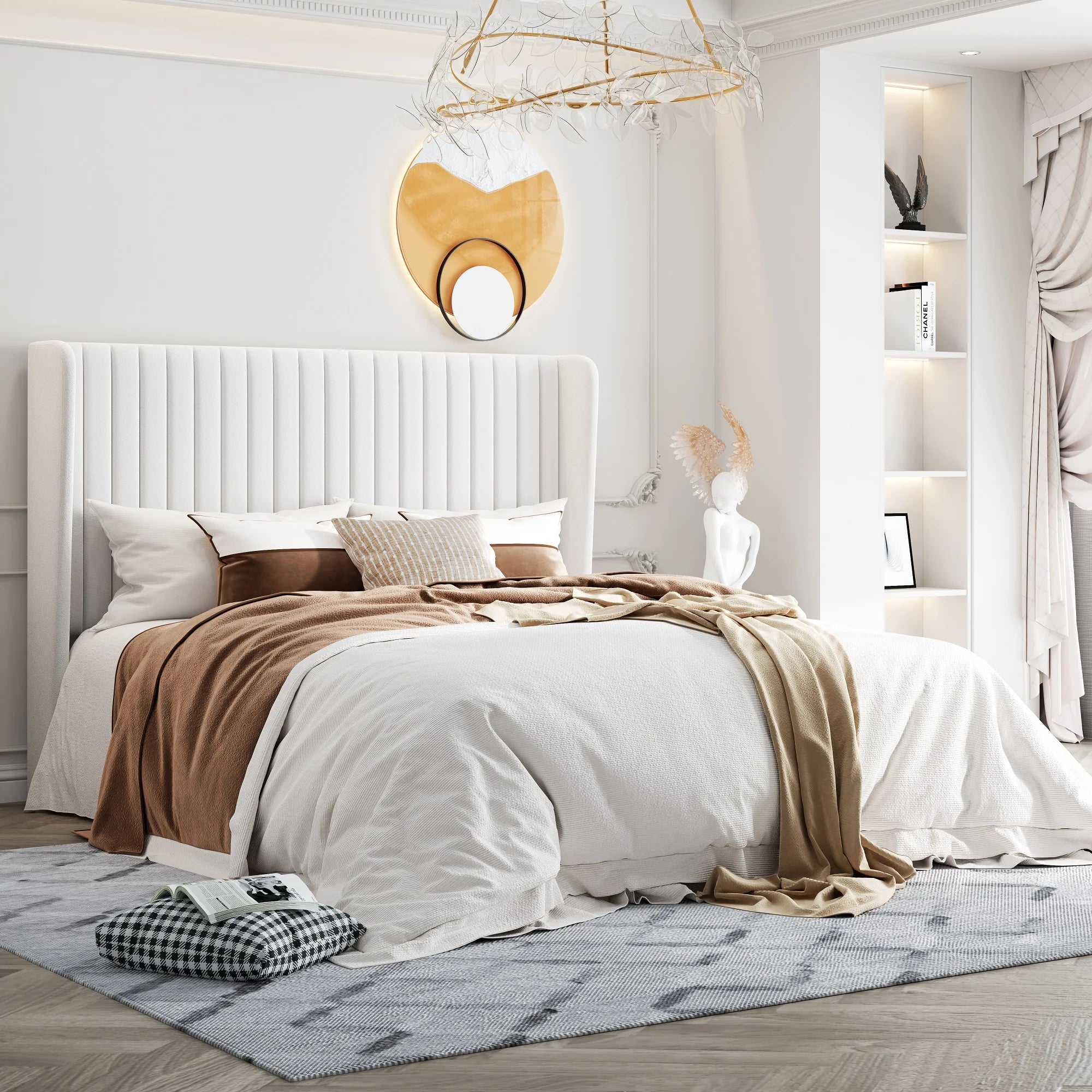 (Full/Queen/King) Velvet Upholstered Bed Frame — Vertical‑Channel Tufted Wingback Headboard, Wooden Slat Support - LuxeHome Furniture