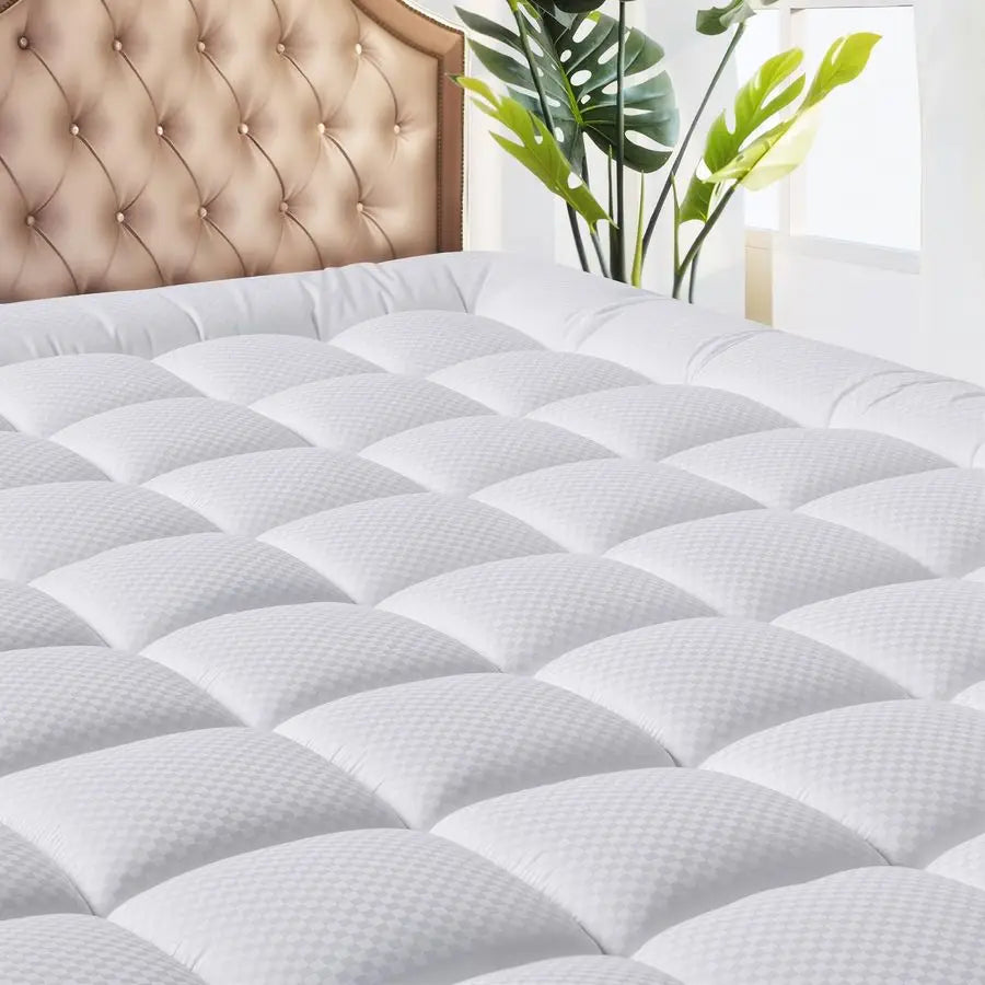 King Size Cooling Mattress Pad – Breathable Quilted Pillow Top Mattress Topper with Fitted Deep Pocket Protector - LuxeHome Furniture