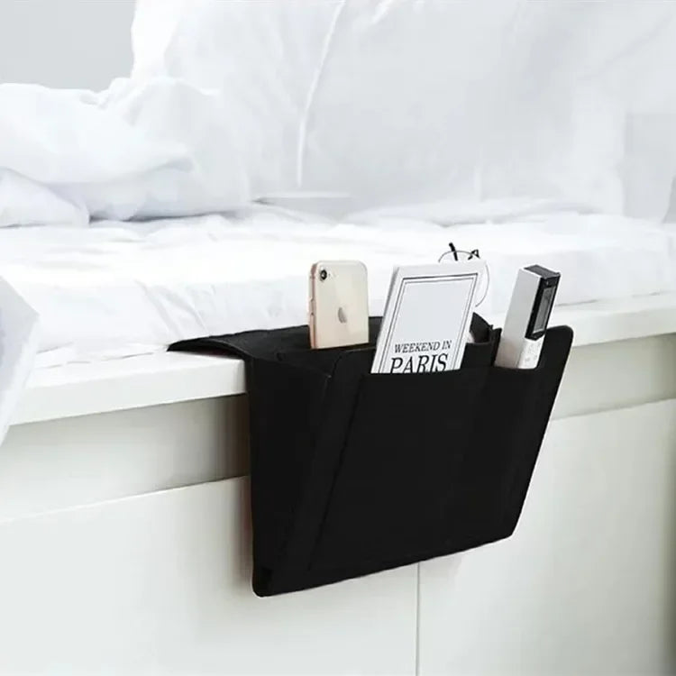 "Multi‑Pocket Felt Bedside Organizer — Hanging Bedside & Sofa Side Pouch for Phones, Remotes & Books" - LuxeHome Furniture