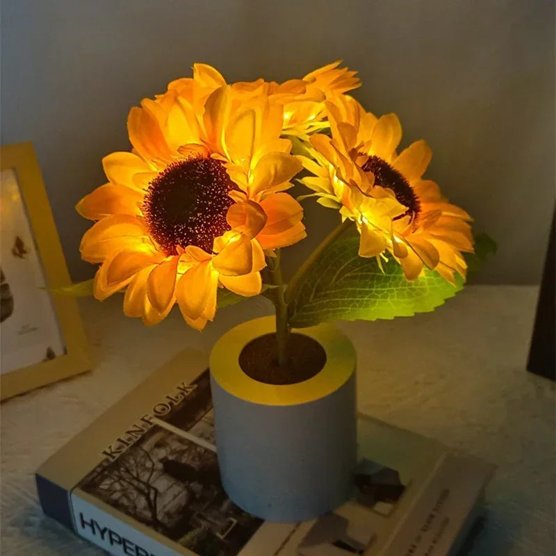 "Rechargeable Sunflower LED Night Light — 3‑LED Table Lamp for Bedroom, Bedside & Desk Decor" - LuxeHome Furniture
