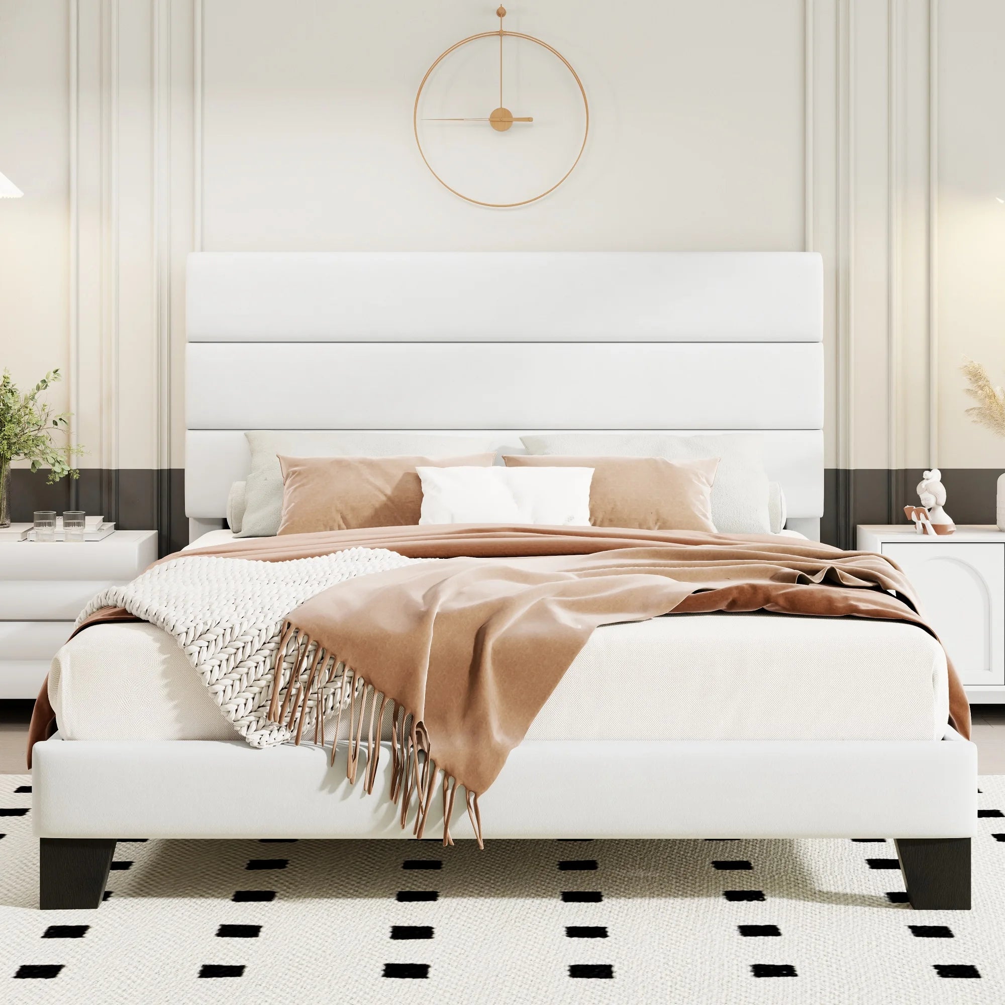 (Full/Queen/King) Fabric Platform Bed with Headboard — Reinforced Wooden Slat Support, Mattress‑Ready Panel Bed Foundation - LuxeHome Furniture