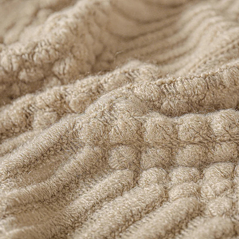 "Khaki Chunky Knit Blanket with Tassels – Oversized Vintage Farmhouse Throw, Luxury Sofa & Bedspread" - LuxeHome Furniture