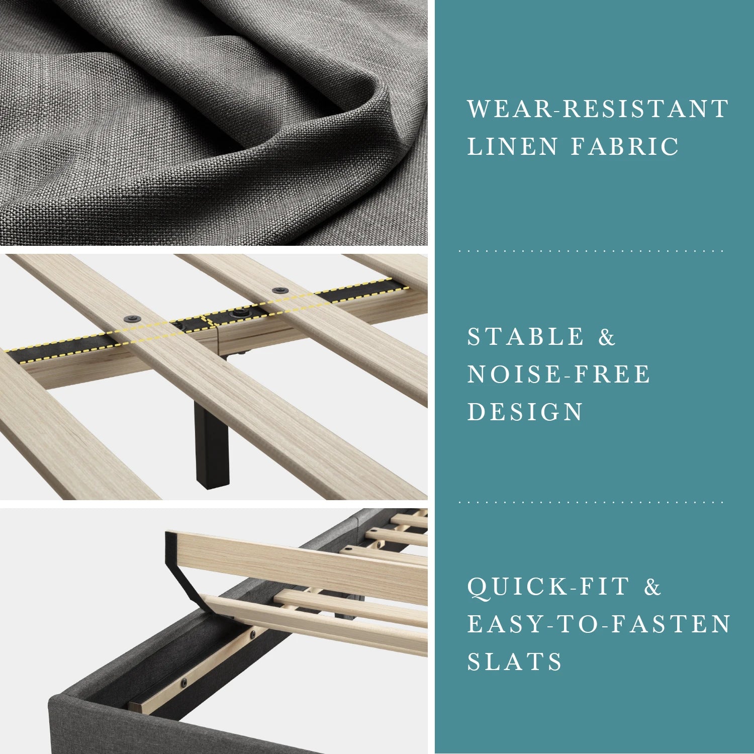 (King/Queen/Full) Upholstered Bed Frame with Adjustable Headboard — Soft Linen Fabric, Reinforced Support, and Noise-Free Design - LuxeHome Furniture