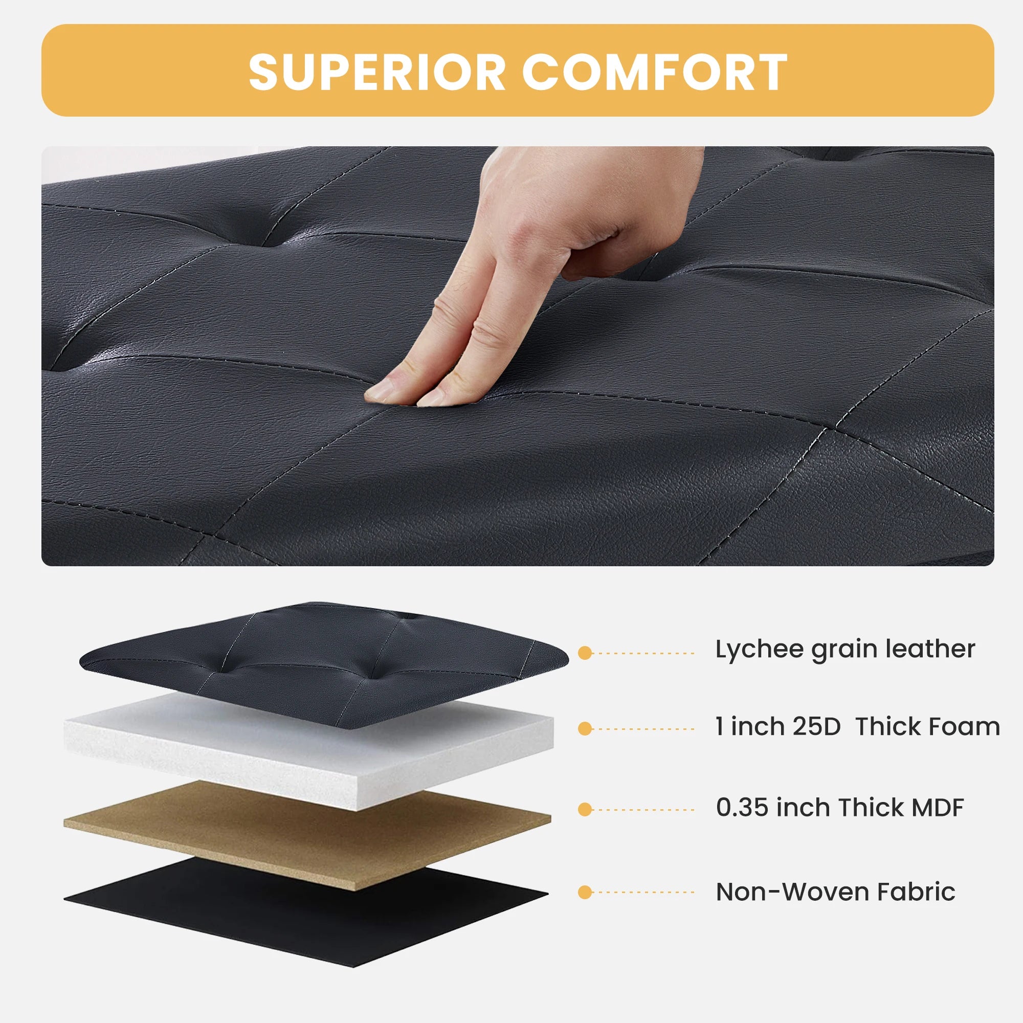 " Leather Folding Ottoman Storage Bench – Multi-Functional Footstool and Toy Box with 660 lbs Capacity for Living Room and Bedroom" - LuxeHome Furniture