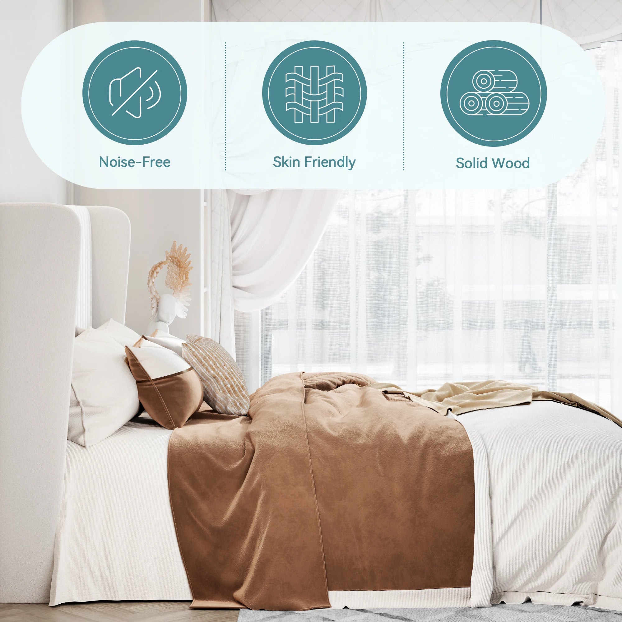 (Full/Queen/King) Velvet Upholstered Bed Frame — Vertical‑Channel Tufted Wingback Headboard, Wooden Slat Support - LuxeHome Furniture