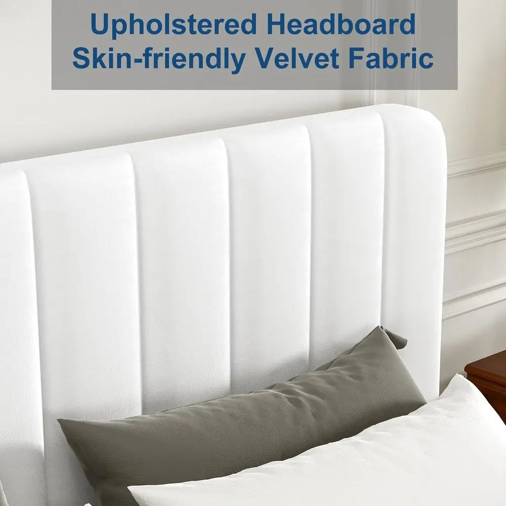 Full Velvet Upholstered Platform Bed 4 Drawer Storage, Solid Wood Slats, No Box Spring Needed - LuxeHome Furniture