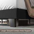 King Size Bed Frame with Linen Headboard, Wooden Slats, Noise-Free, Black - LuxeHome Furniture