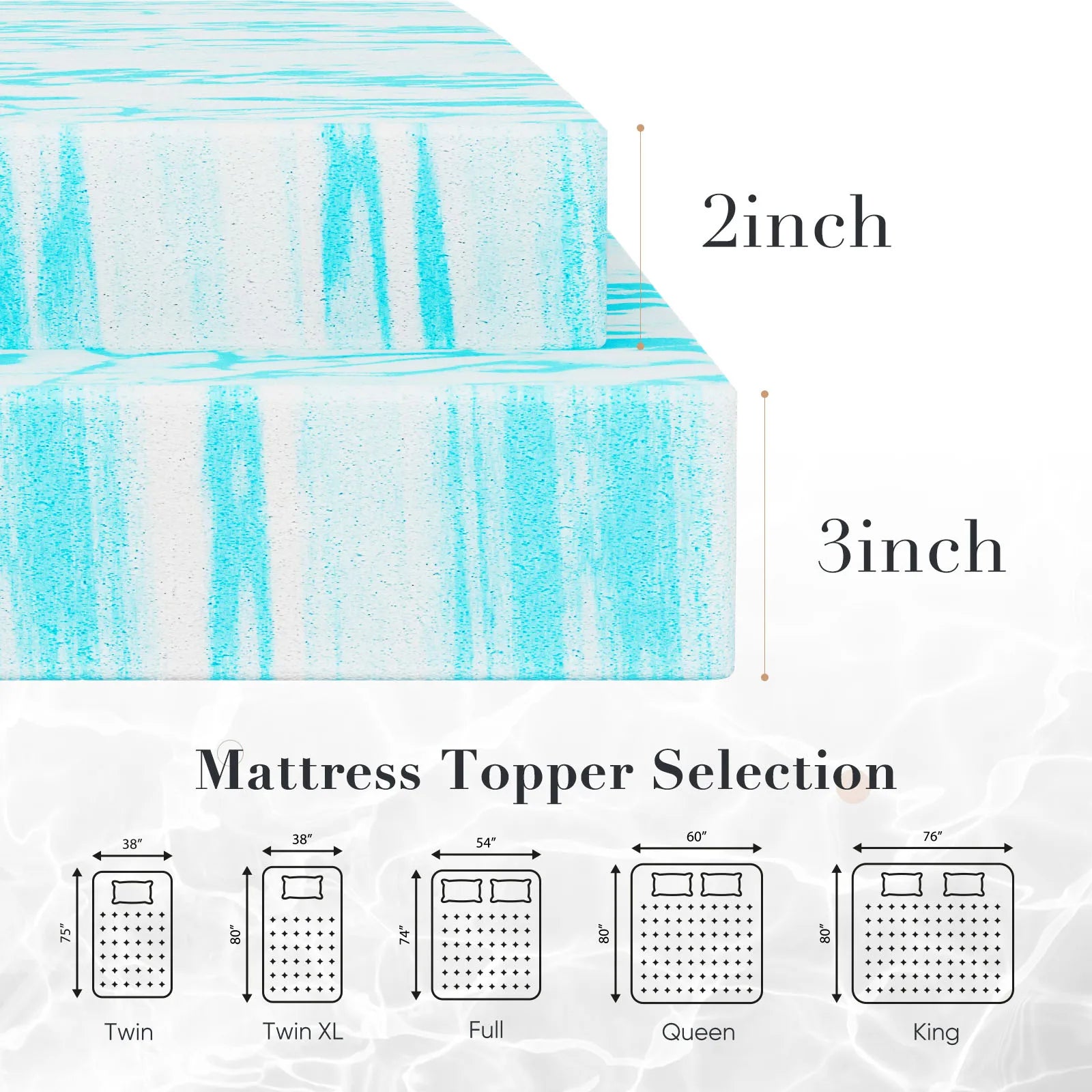 (All Sizes) 2–3 Inch Memory Foam Mattress Topper — Gel Infused Cooling Comfort, Soft Breathable Fabric - LuxeHome Furniture