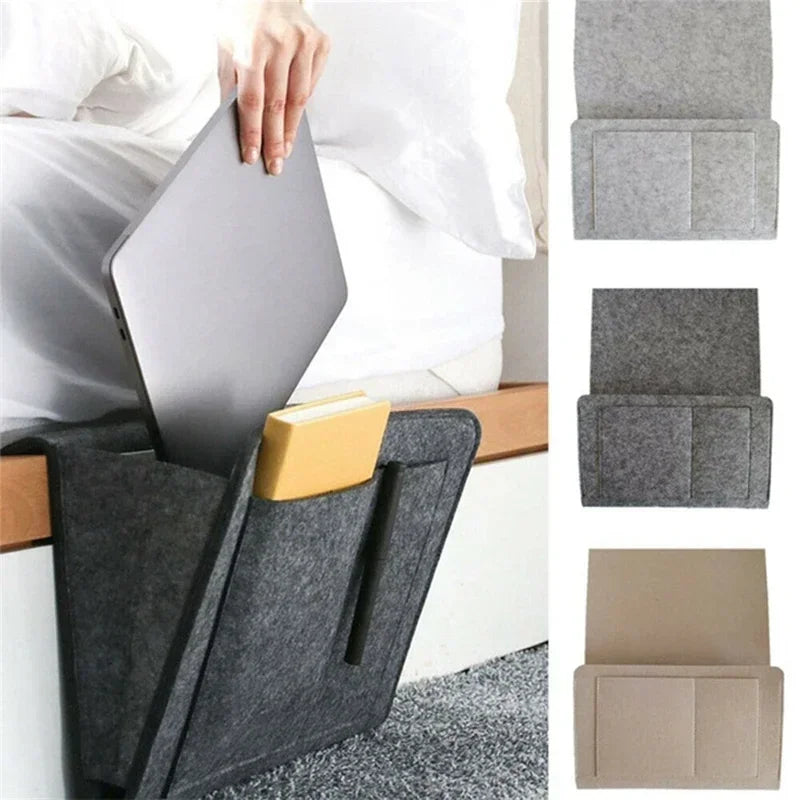 "Multi‑Pocket Felt Bedside Organizer — Hanging Bedside & Sofa Side Pouch for Phones, Remotes & Books" - LuxeHome Furniture
